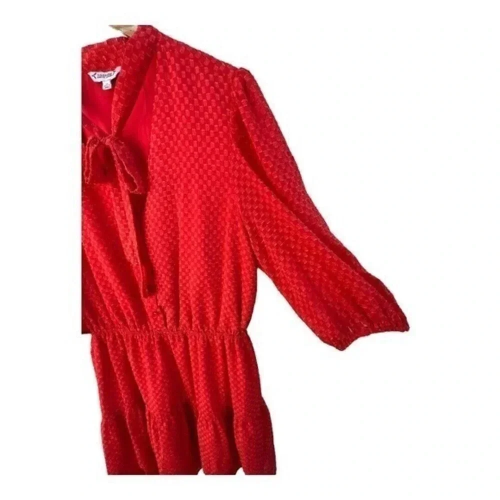 Nanette Lepore Women’s Size 14 Tie-Neck Ruffle-Hem Blouson Red Dress - Picture 7 of 10